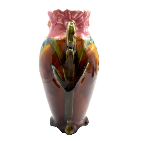 Antique French Art Nouveau Majolica Vase Floral Motif Vivid Colors (READ) - Picture 2 of 12